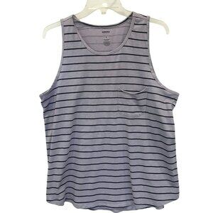 Sonoma Tank Top Sleeveless Curved Hem Striped Women's Size L Navy on Lavender